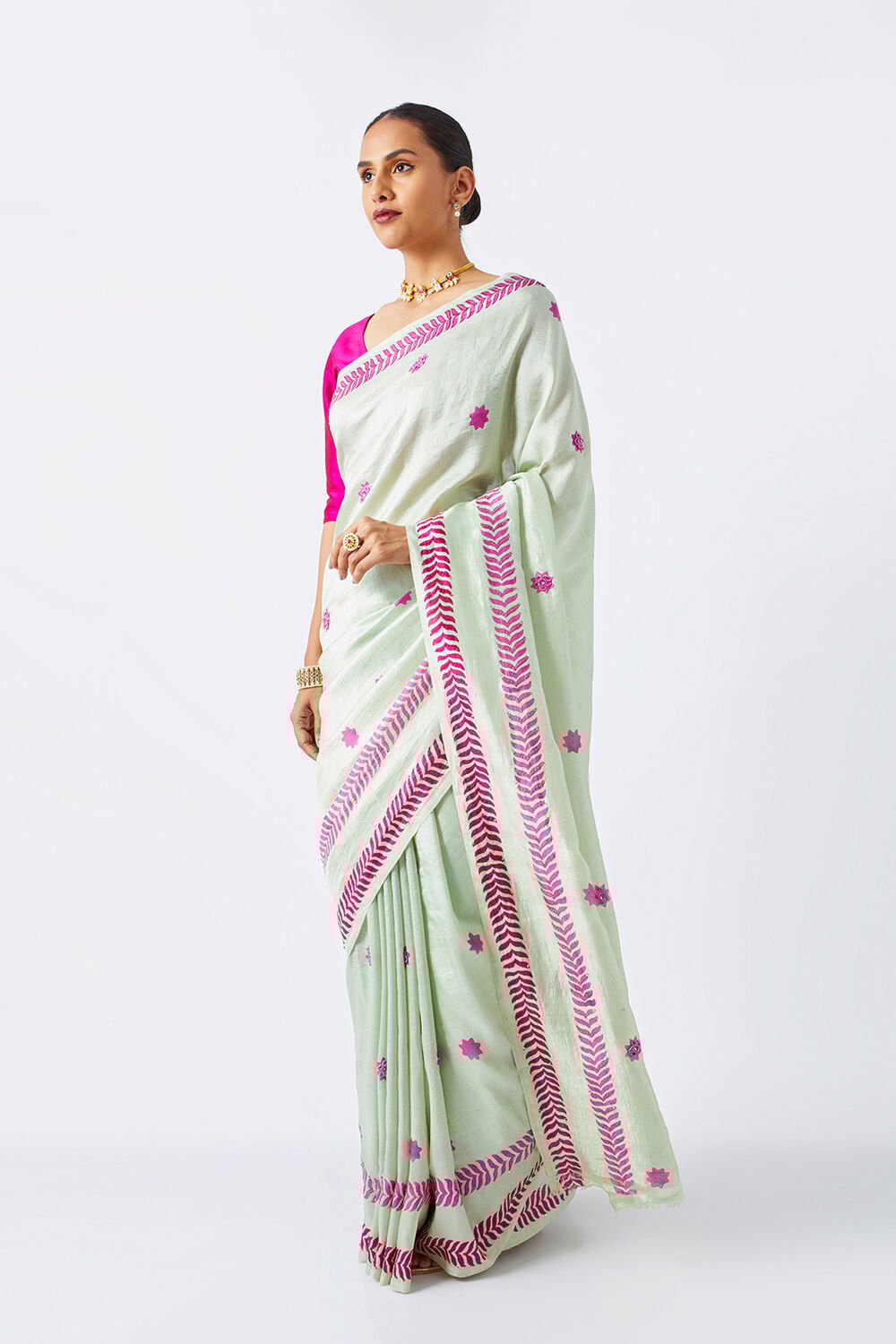Light Green Pure Silk Hand Painted Saree image number null