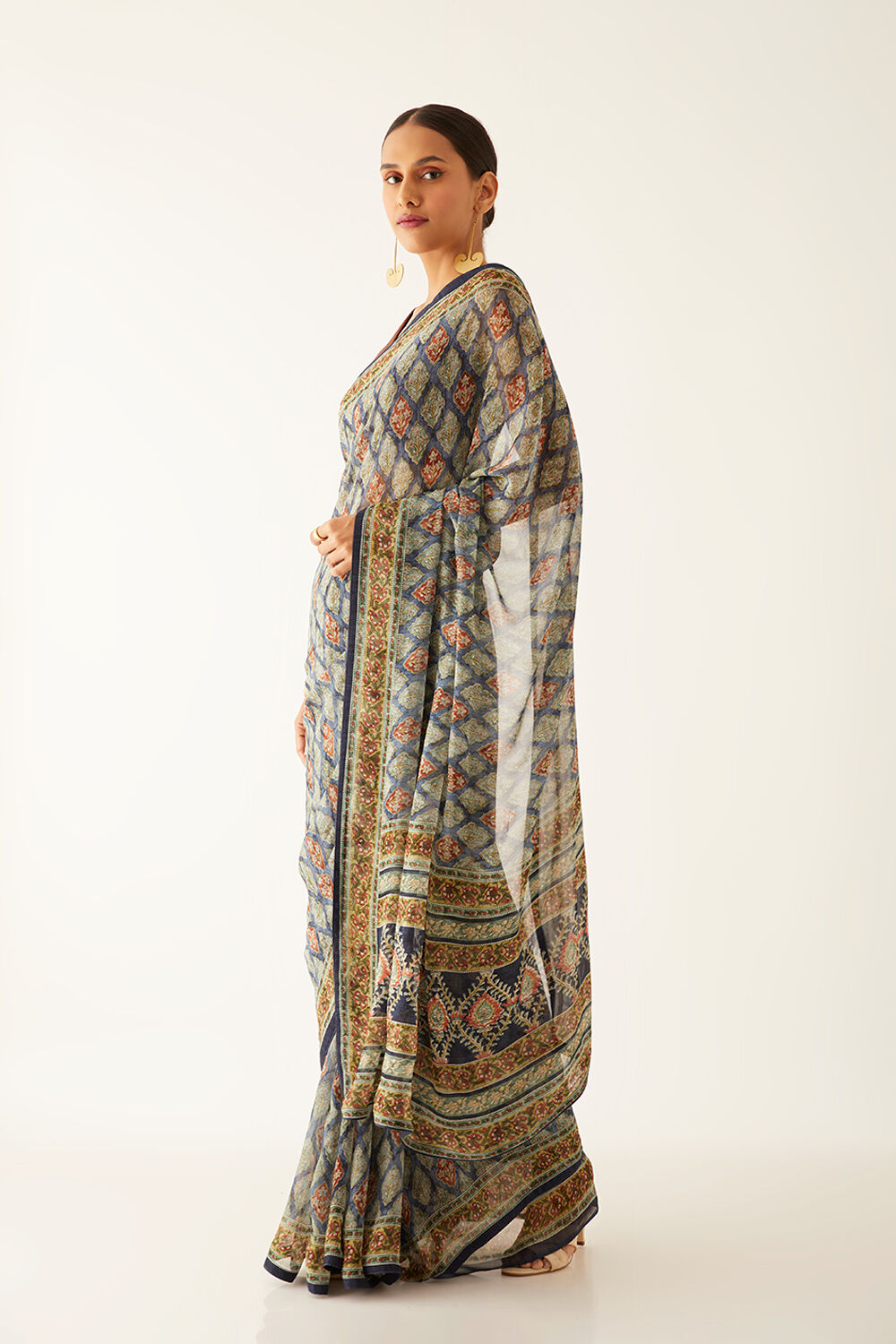 Blue Viscose Georgette Digital Printed Saree image number null