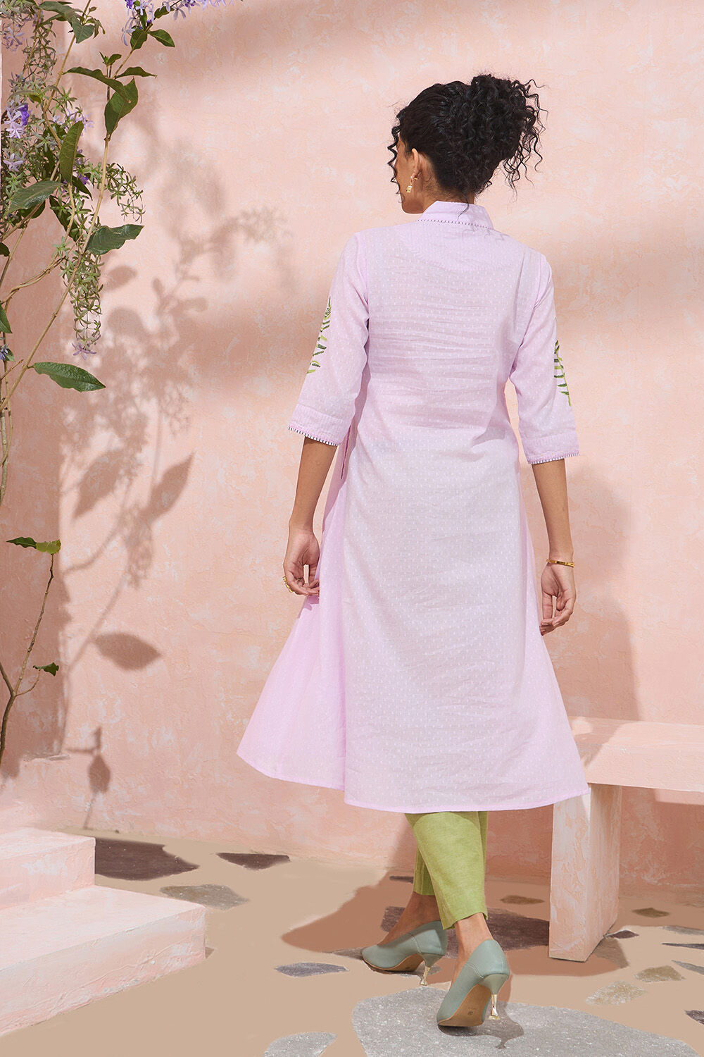 Light Violet Block Printed Pure Cotton Kurta image number null