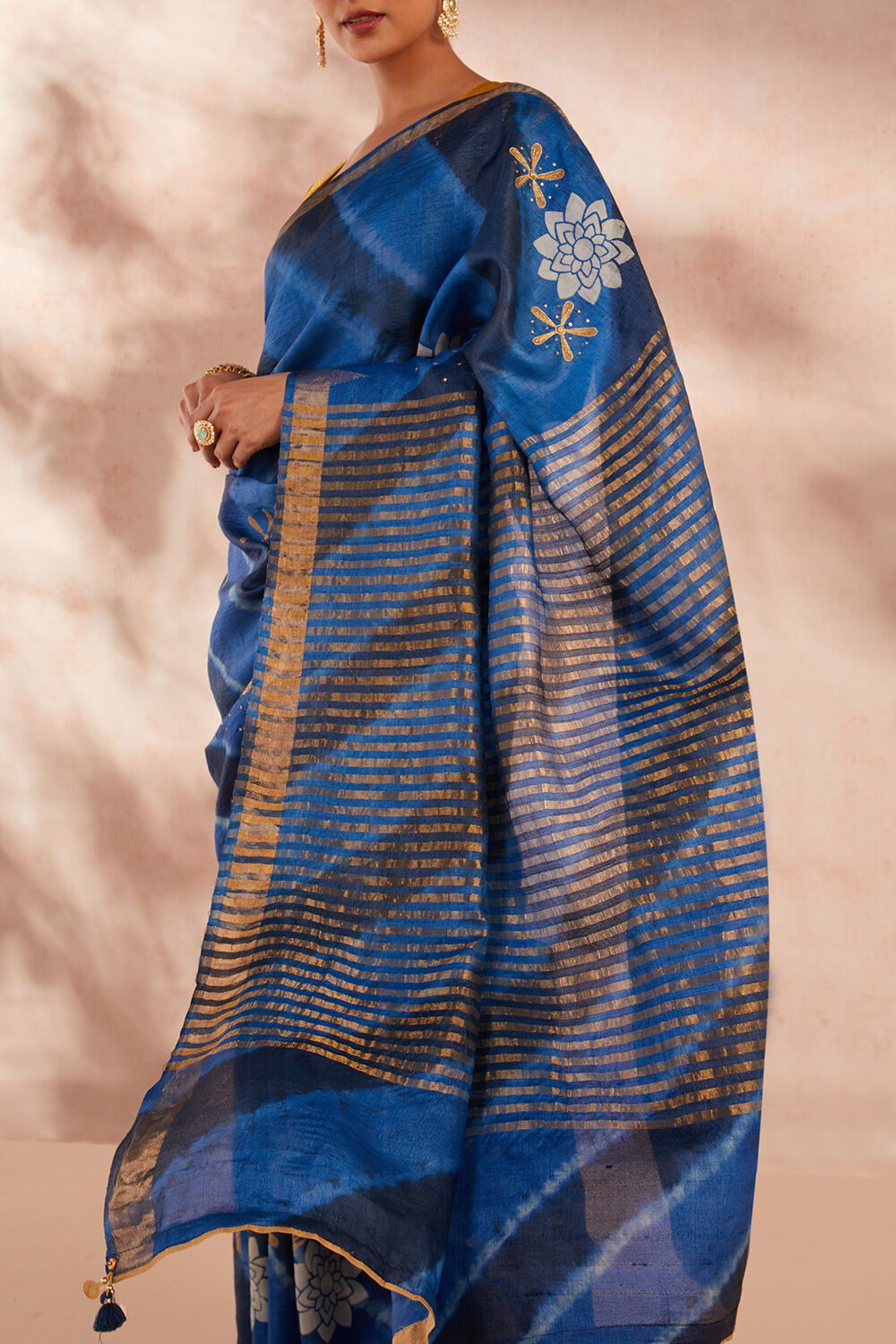 Blue Pure Tussar Silk Tie and Dye Saree image number null