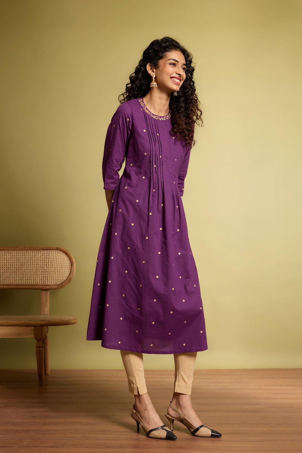 Purple Embroidered Pure Cotton Kurta image number null