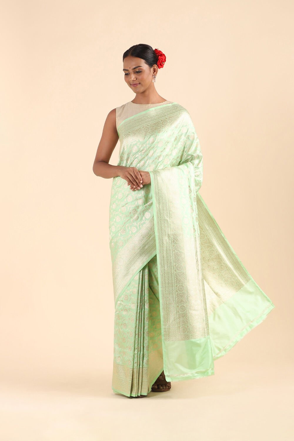 Light Green Pure Silk Banarasi Saree image number null