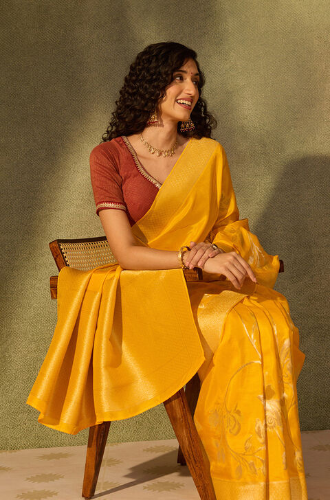 Yellow Pure Viscose Woven Saree