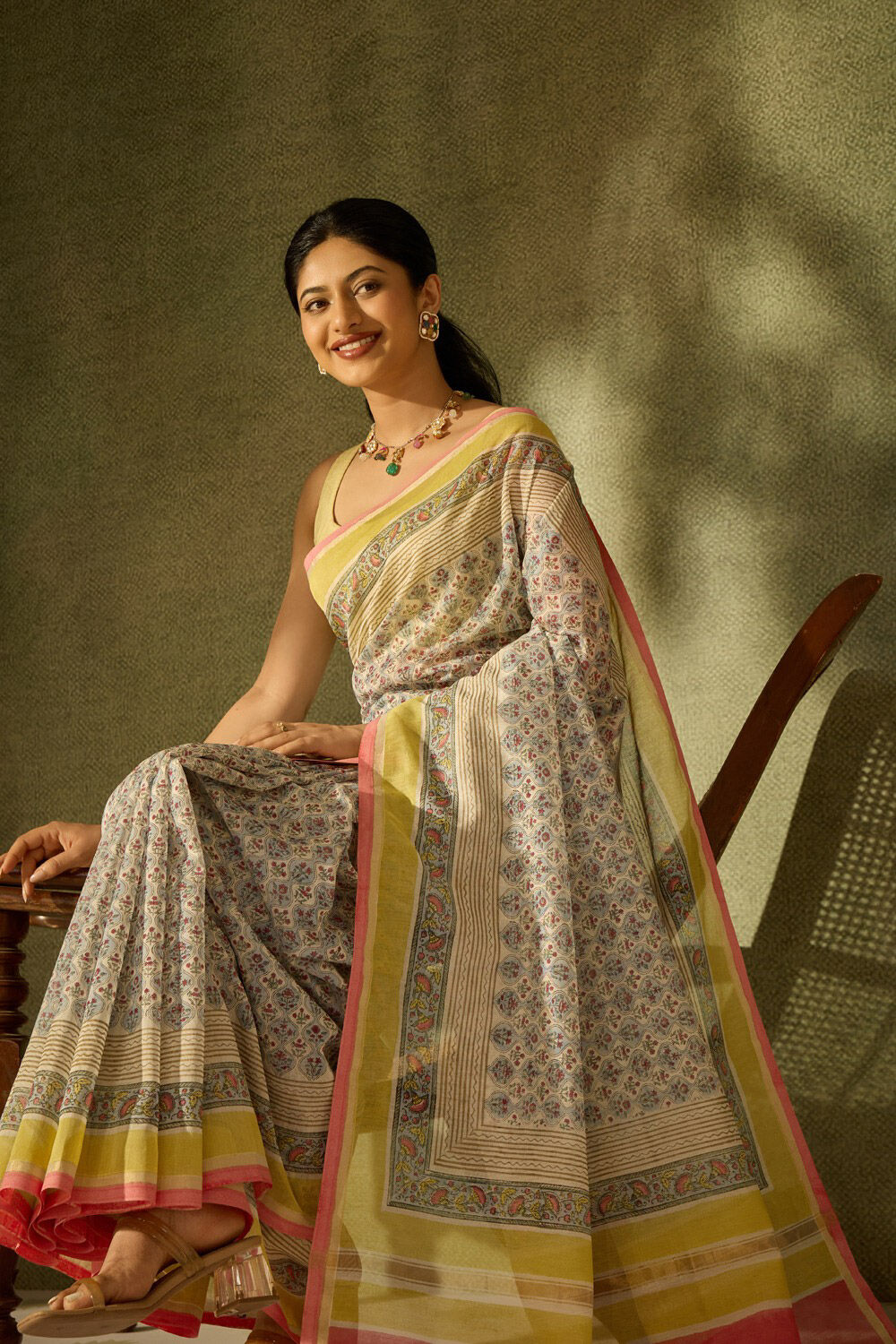 Light Blue Rajasthan Pure Silk Cotton Printed Sanganeri Saree image number null