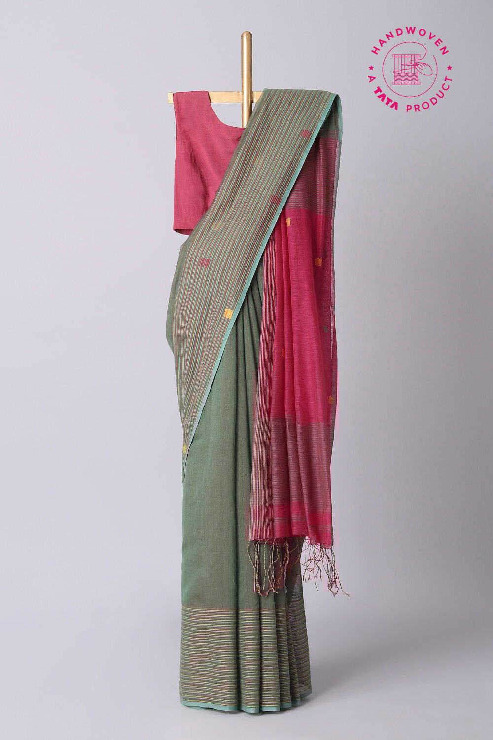 Green Pure Silk Cotton Jamdani Saree image number null