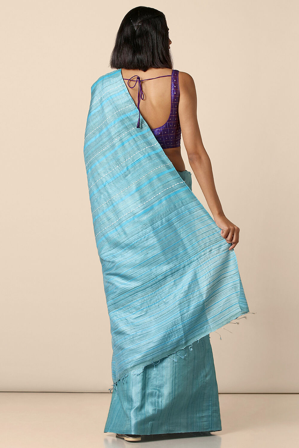 Light Pure Blue Tussar Woven Saree image number null