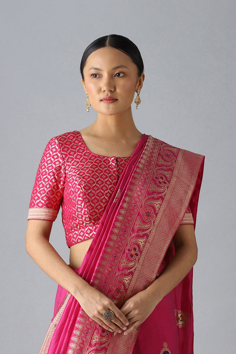 Dark Pink Viscose Brocade Blouse image number null