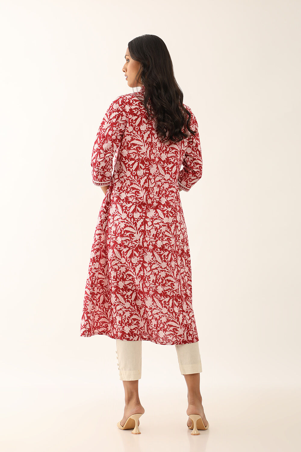 Red Cotton Printed Embroidery Kurta image number null