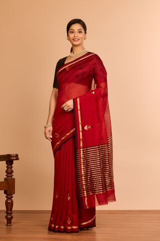Red Silk Cotton Chanderi Eknaliya Saree thumbnail image number null