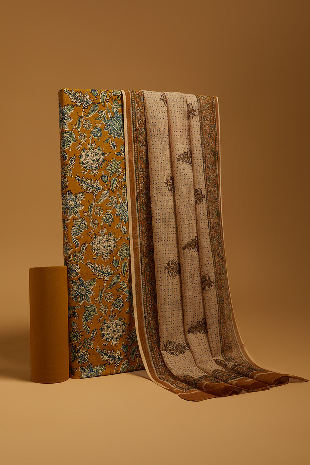 Yellow Bagru Block Printed Pure Cotton Unstitched Suit Set image number null
