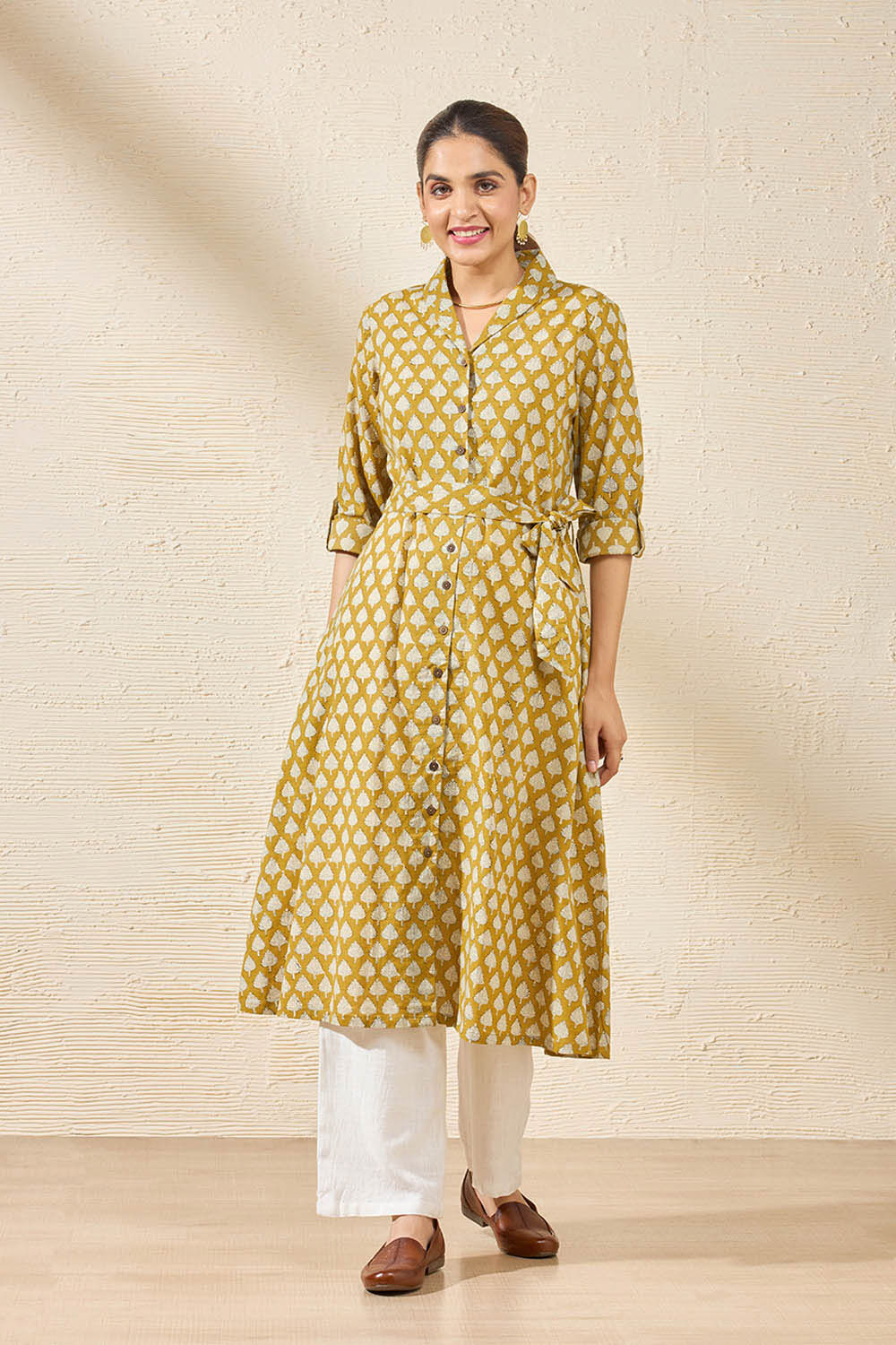 Yellow Pure Cotton Printed Sanganeri Kurta image number null