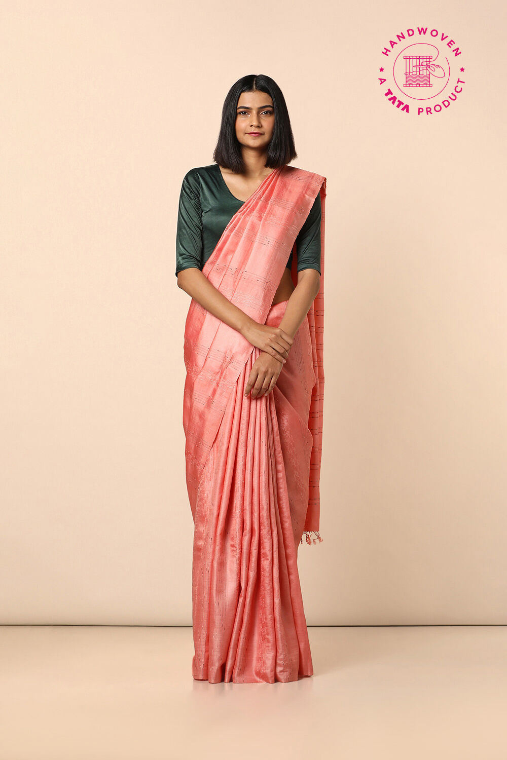 Light Orange Pure Tussar Silk Woven Saree image number null
