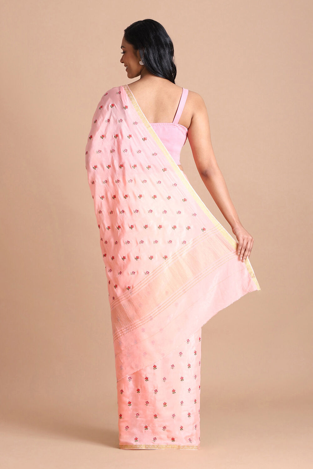 Light Pure Pink Viscose Embroidered Saree image number null