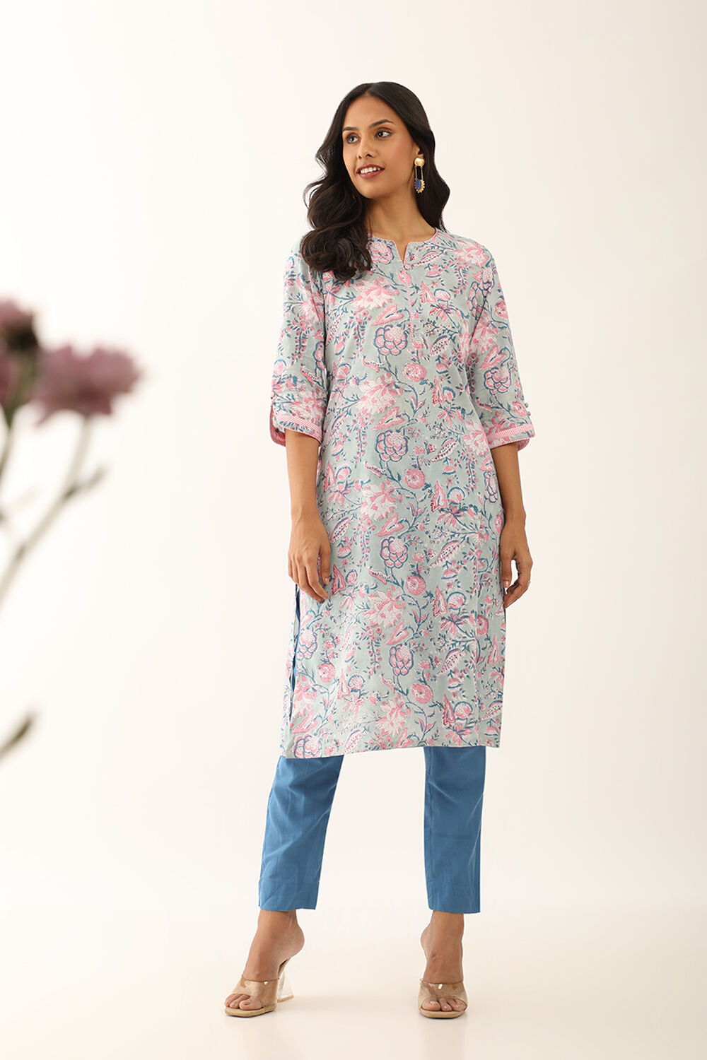 Light Green Printed Sanganeri Cotton Kurta image number null