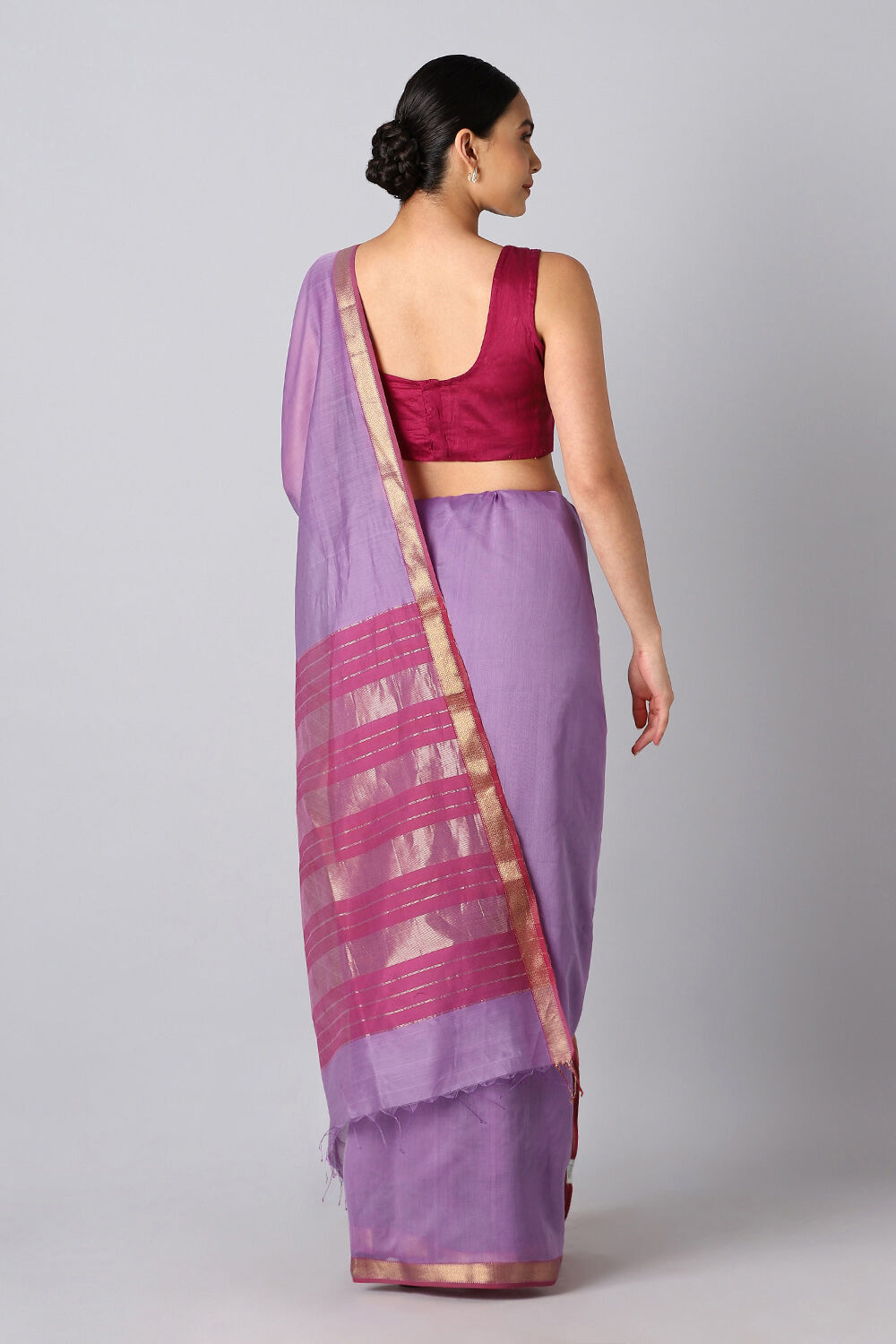 Light Violet Pure Silk Cotton Maheswari Saree image number null