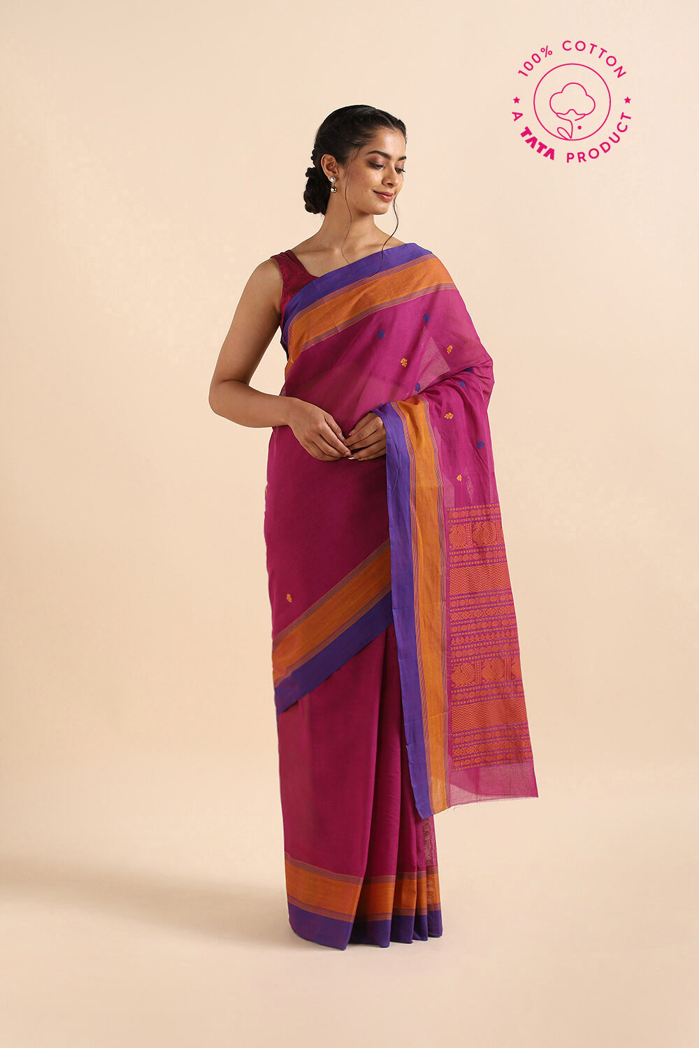 Dark Pink Pure Cotton South Saree image number null