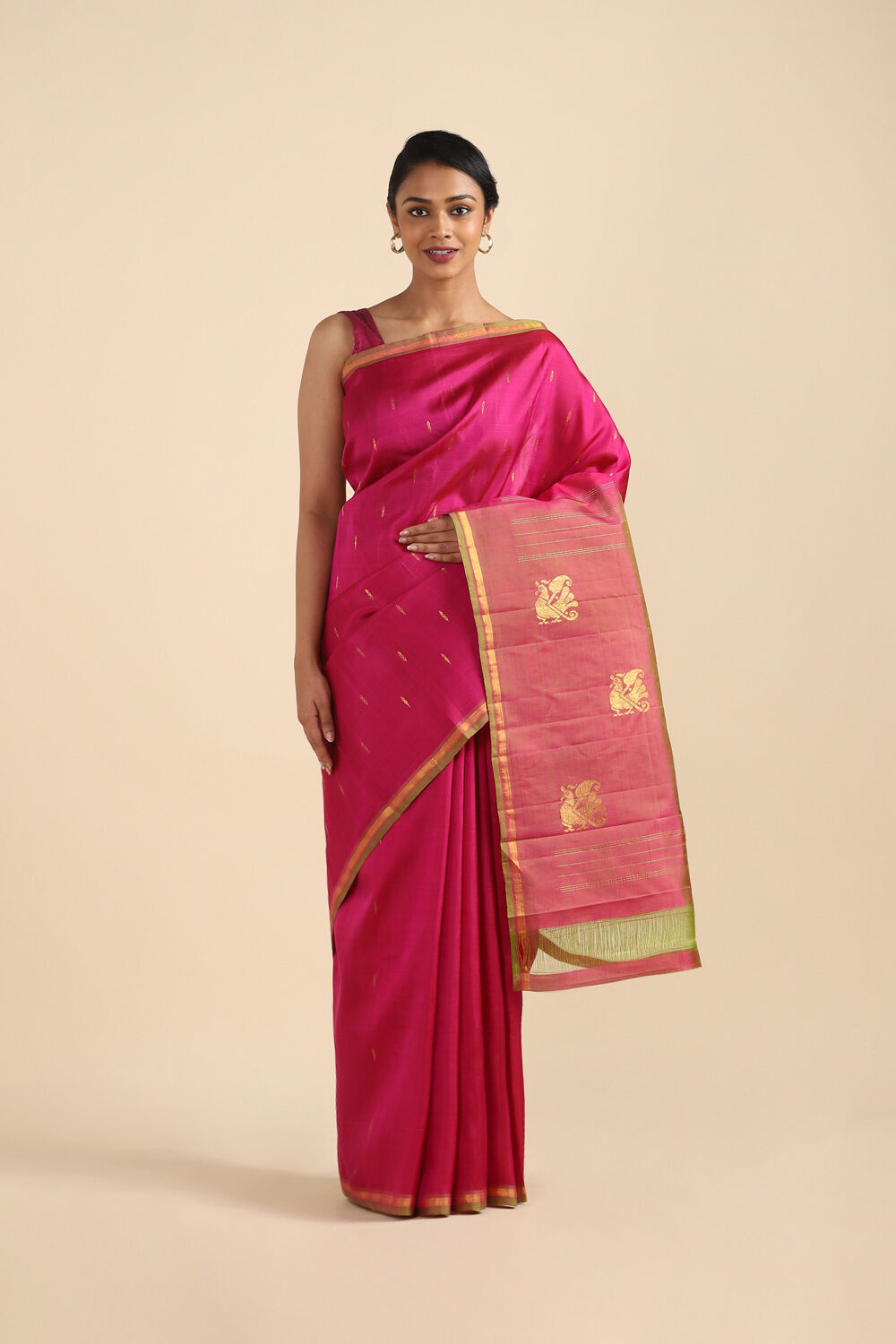 Dark Pink Pure Silk Kanjivaram Saree image number null