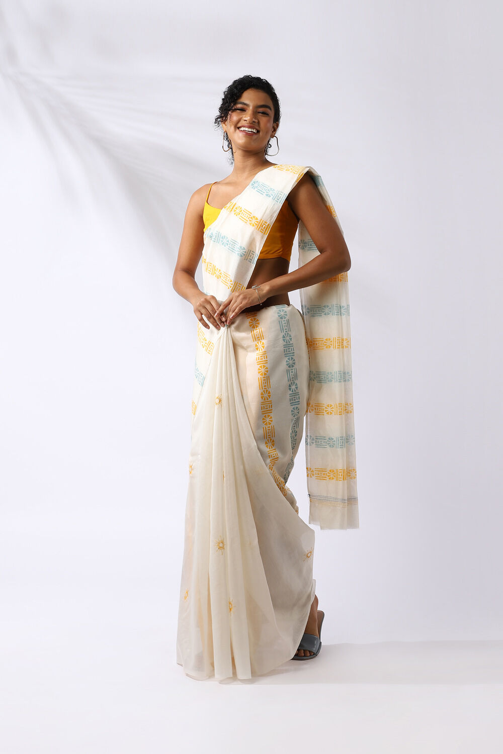 Off White Pure Silk Cotton Printed Saree image number null