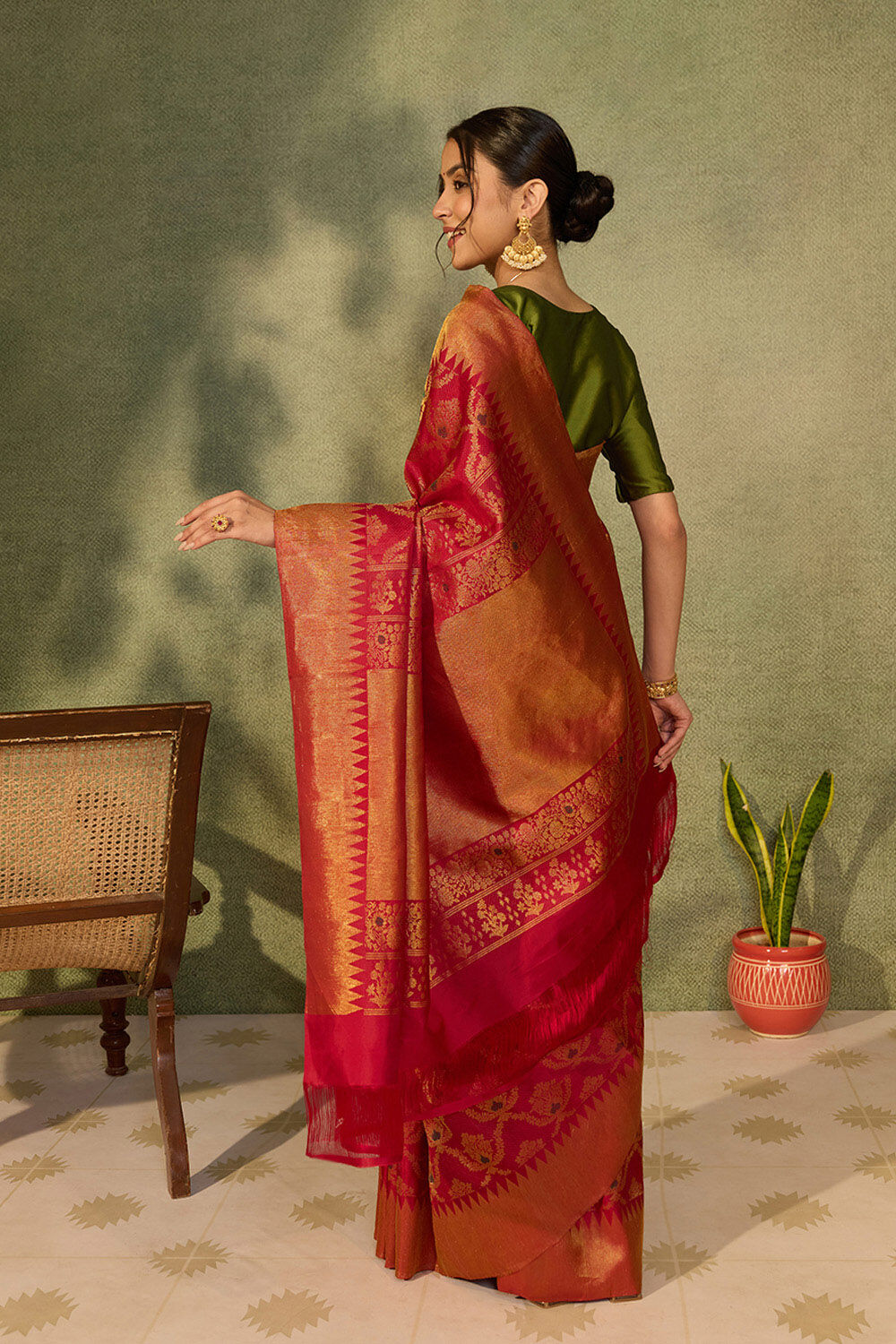 Dark Red Brocade Kanjivaram Pure Silk Saree image number null
