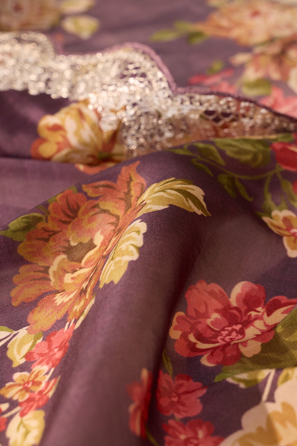 Purple Pure Viscose Printed Embroidered Saree image number null