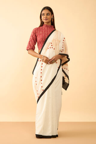 Off White Maharashtra Hand Painted Khadi Cotton Saree thumbnail image number null