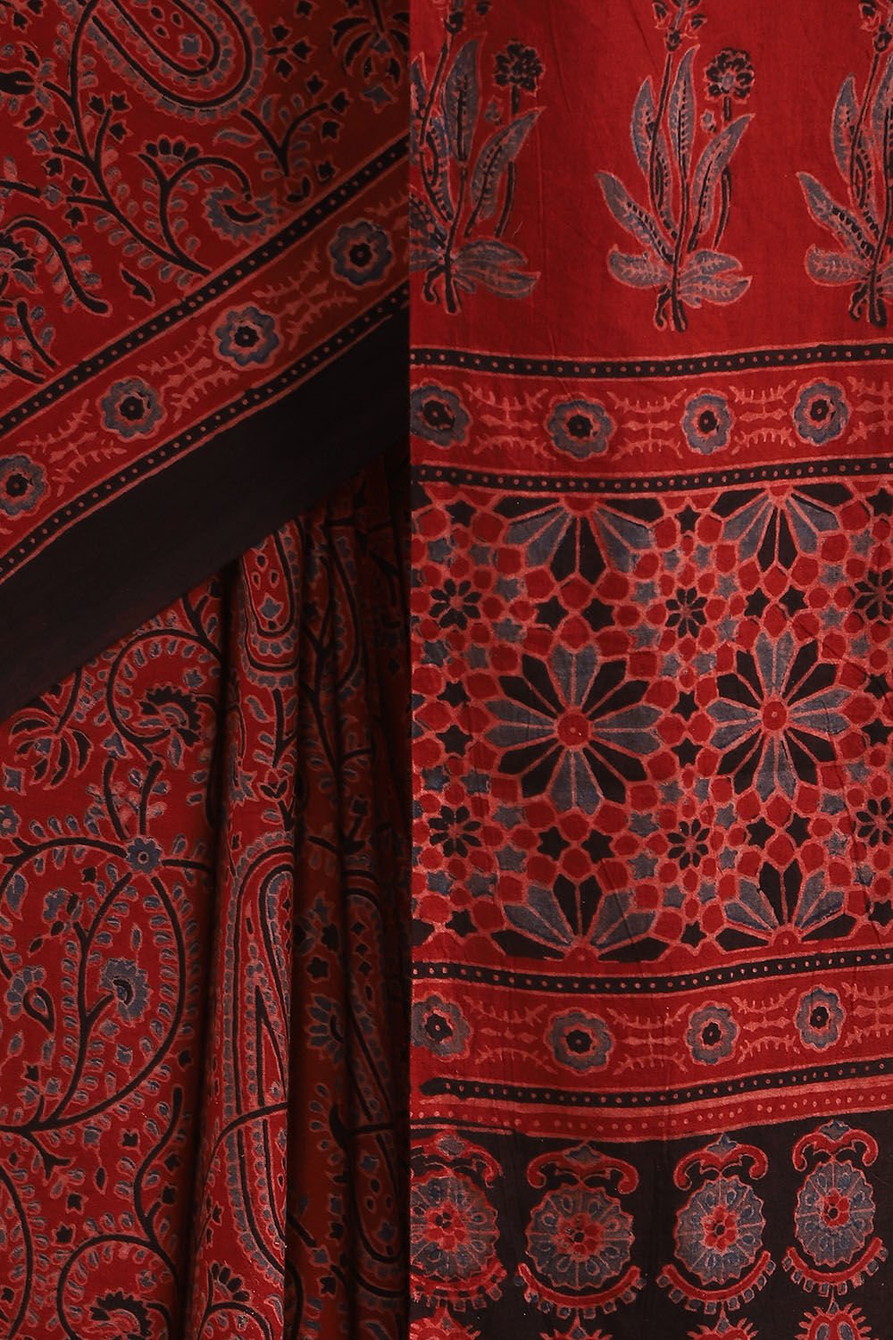 Red Pure Cotton Ajrakh Printed Saree image number null