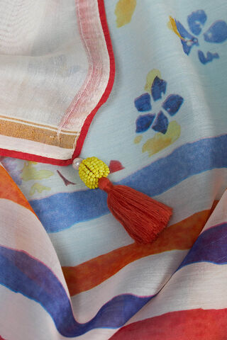 Off White Printed Pure Silk Cotton Saree thumbnail image number null