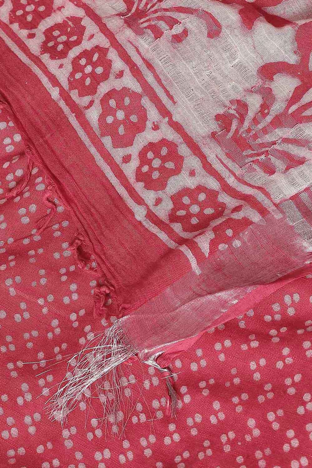 Pink Pure Cotton Linen Bagru Printed Saree image number null