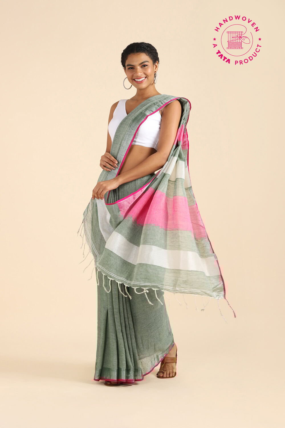 Light Pure Green Cotton Bengal Saree image number null