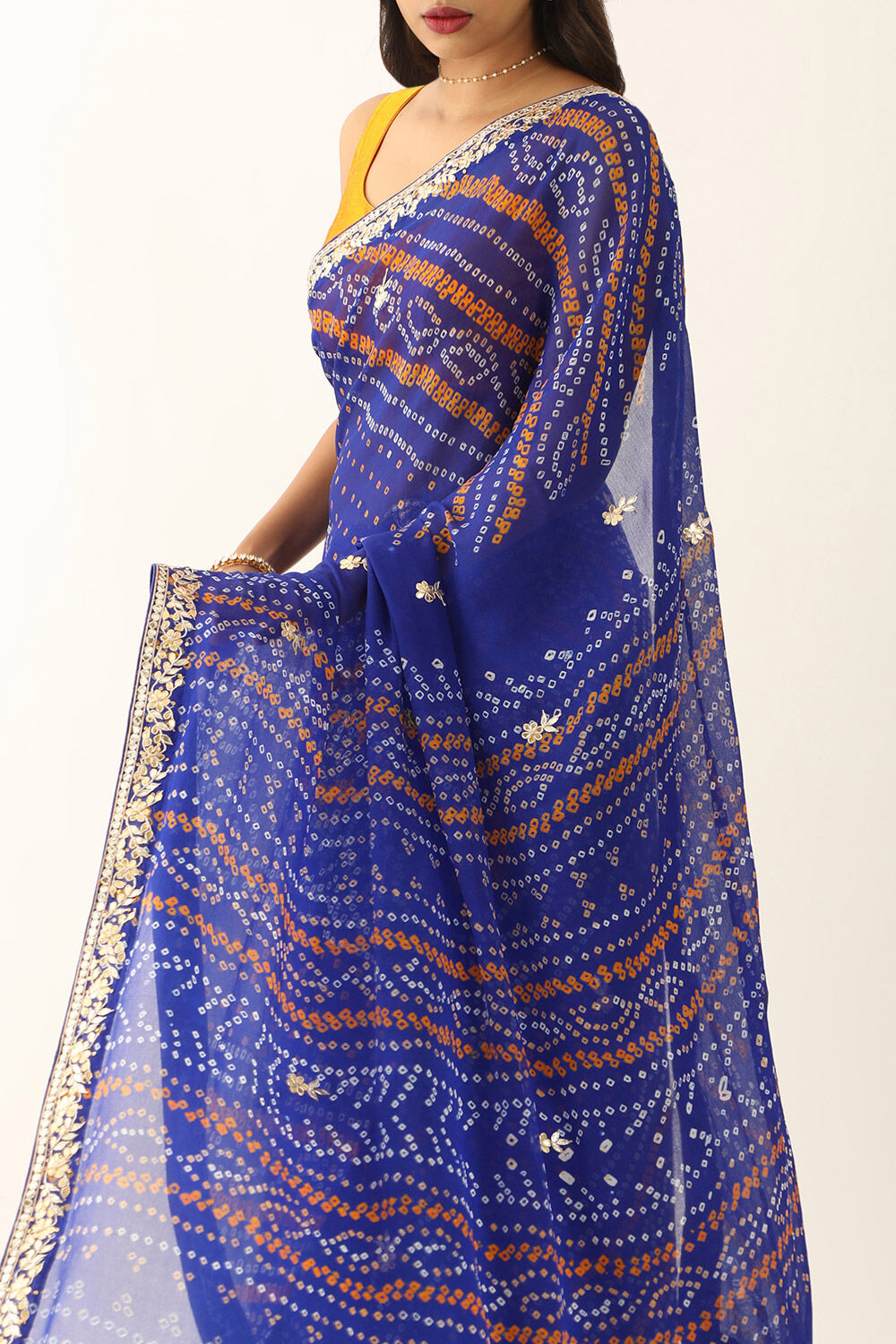 Blue Pure Silk Chiffon Gota Patti Saree image number null