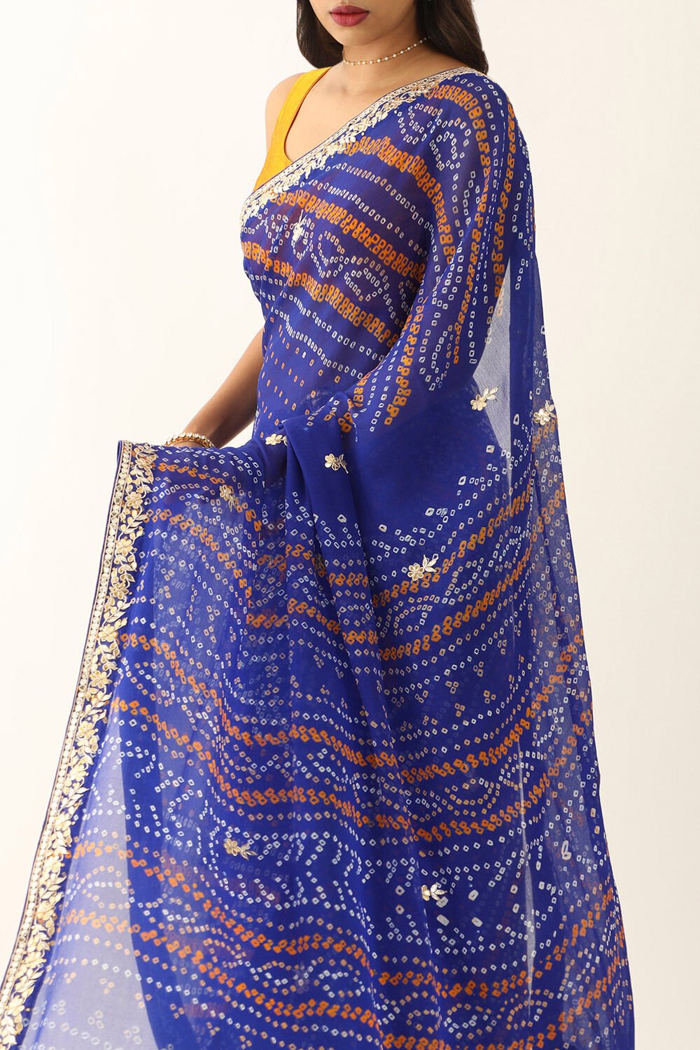 Blue Pure Silk Chiffon Gota Patti Saree image number null