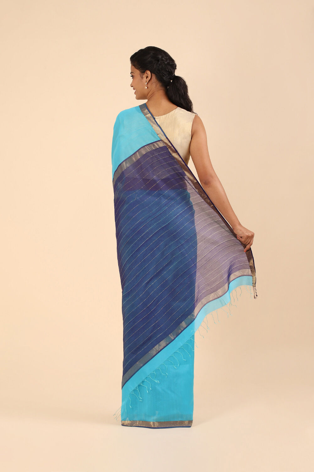 Light Blue Pure Silk Cotton Maheswari Saree image number null