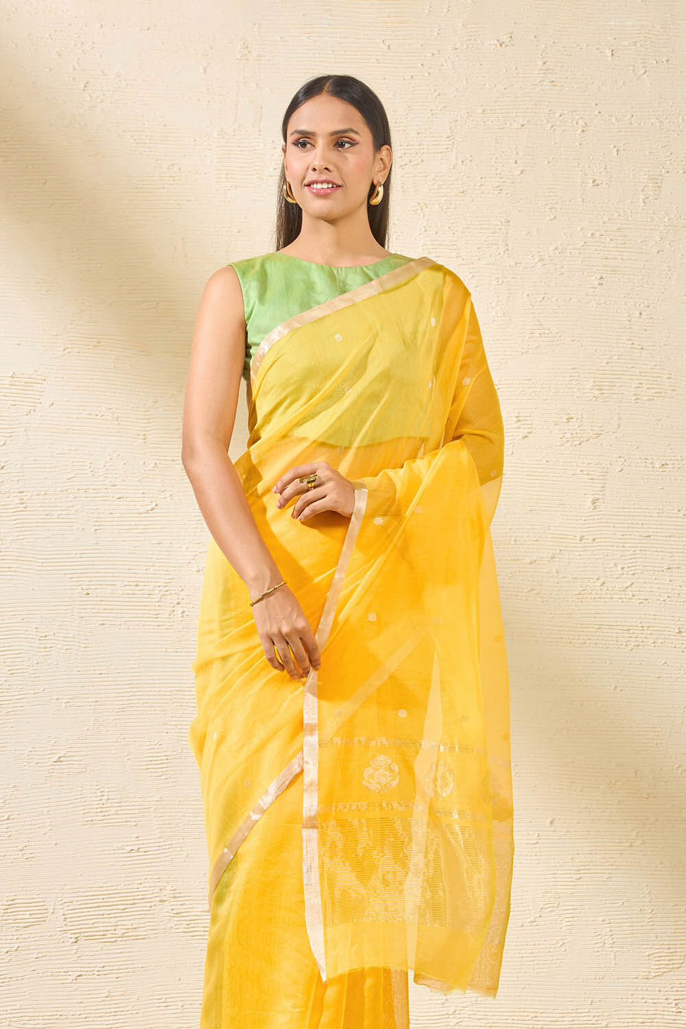 Yellow Woven Pure Silk Cotton Chanderi Saree image number null