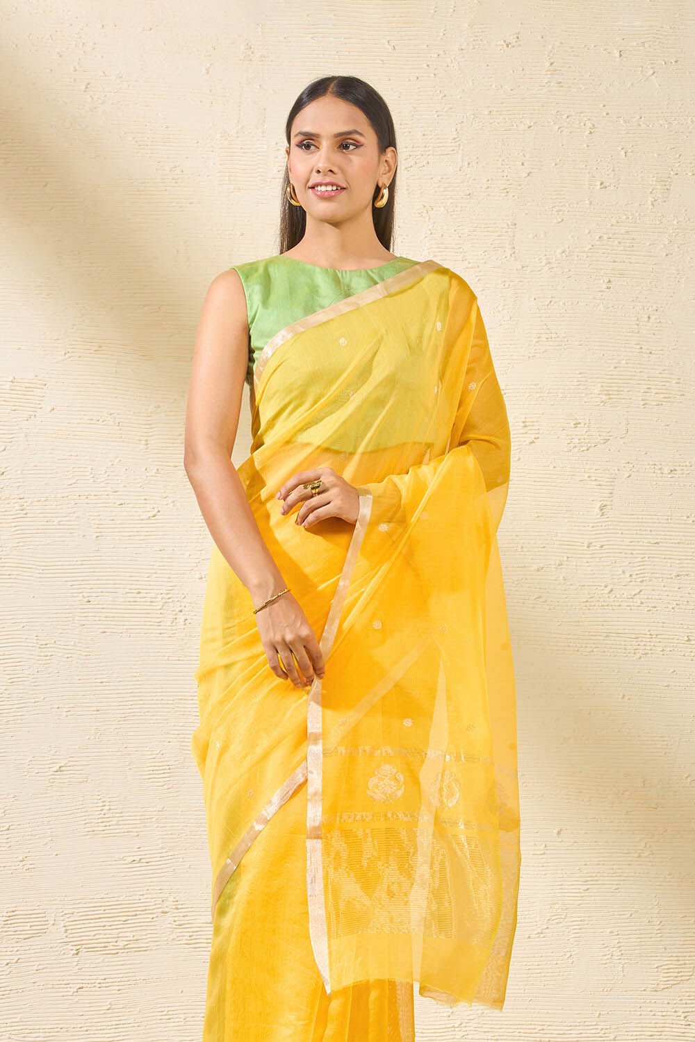 Yellow Woven Pure Silk Cotton Chanderi Saree image number null