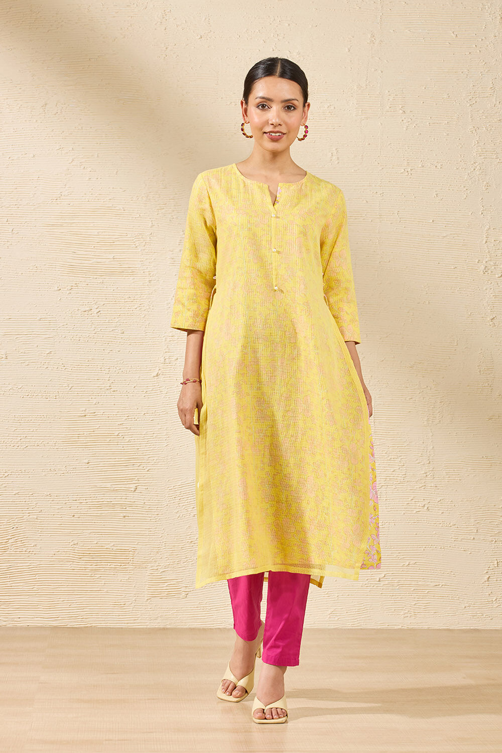 Yellow Pure Kota Printed Sanganeri Kurta image number null
