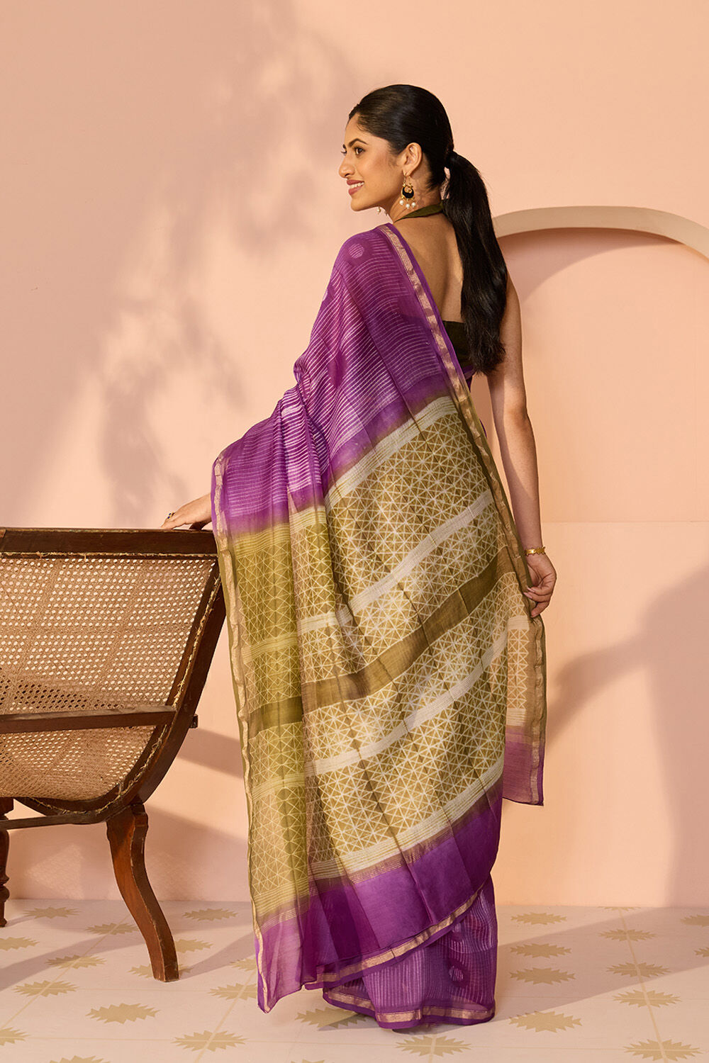 Dark Violet Rajasthan Pure Silk Cotton Tie & Dye Shibori Saree image number null