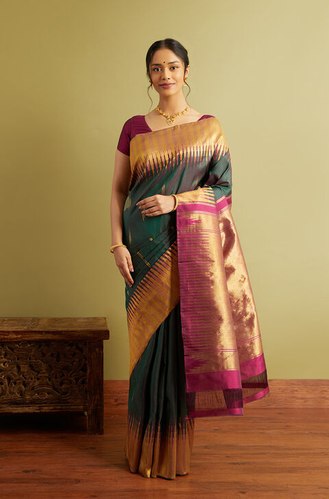 Dark Green Woven Pure Silk Kanjivaram Saree