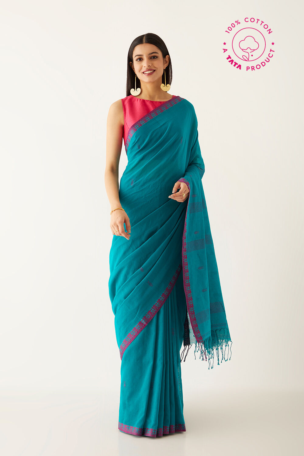 Green Pure Cotton Bengal Saree image number null
