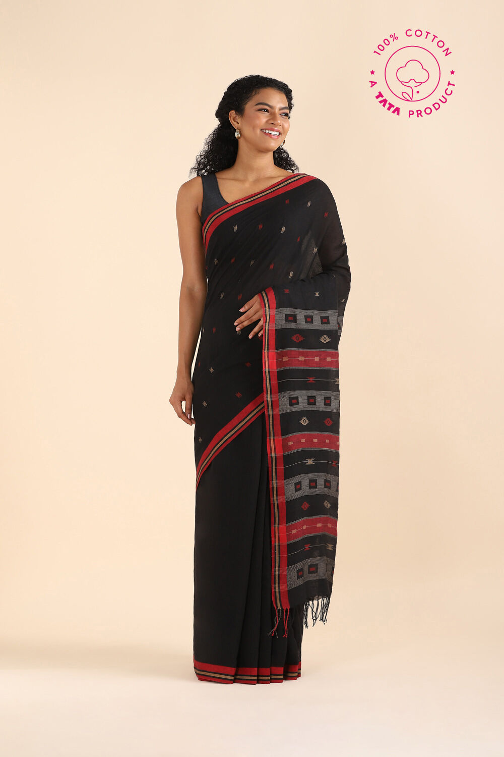Black Pure Cotton Jamdani Saree image number null
