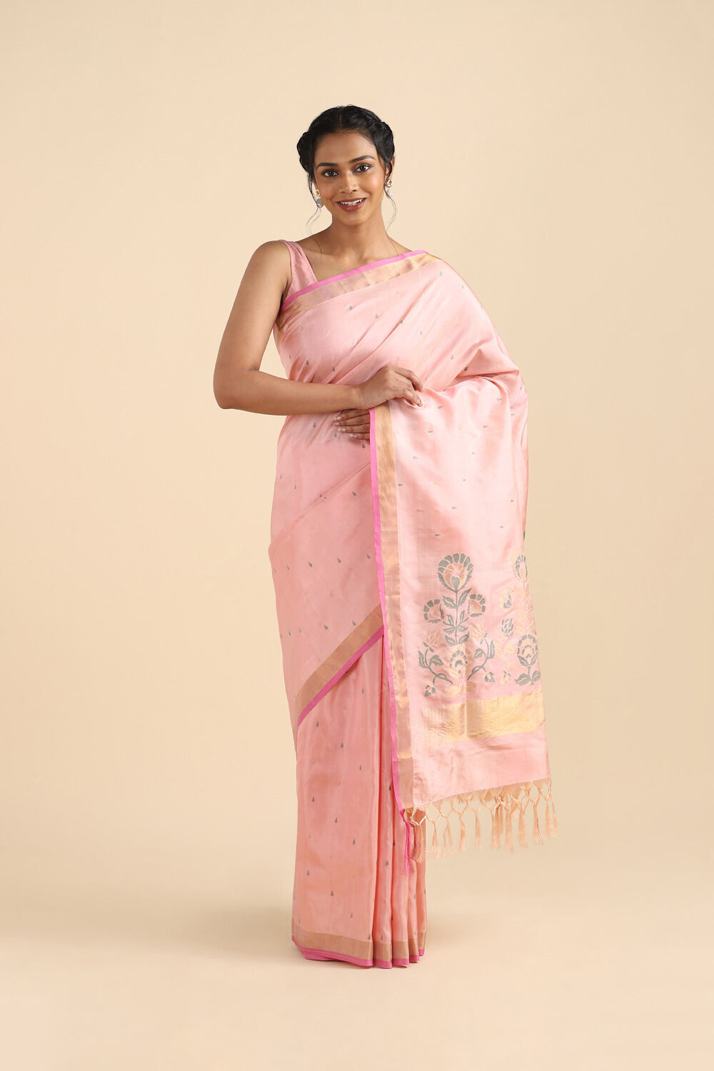 Light Pink Pure Silk Uppada Jamdani Saree image number null