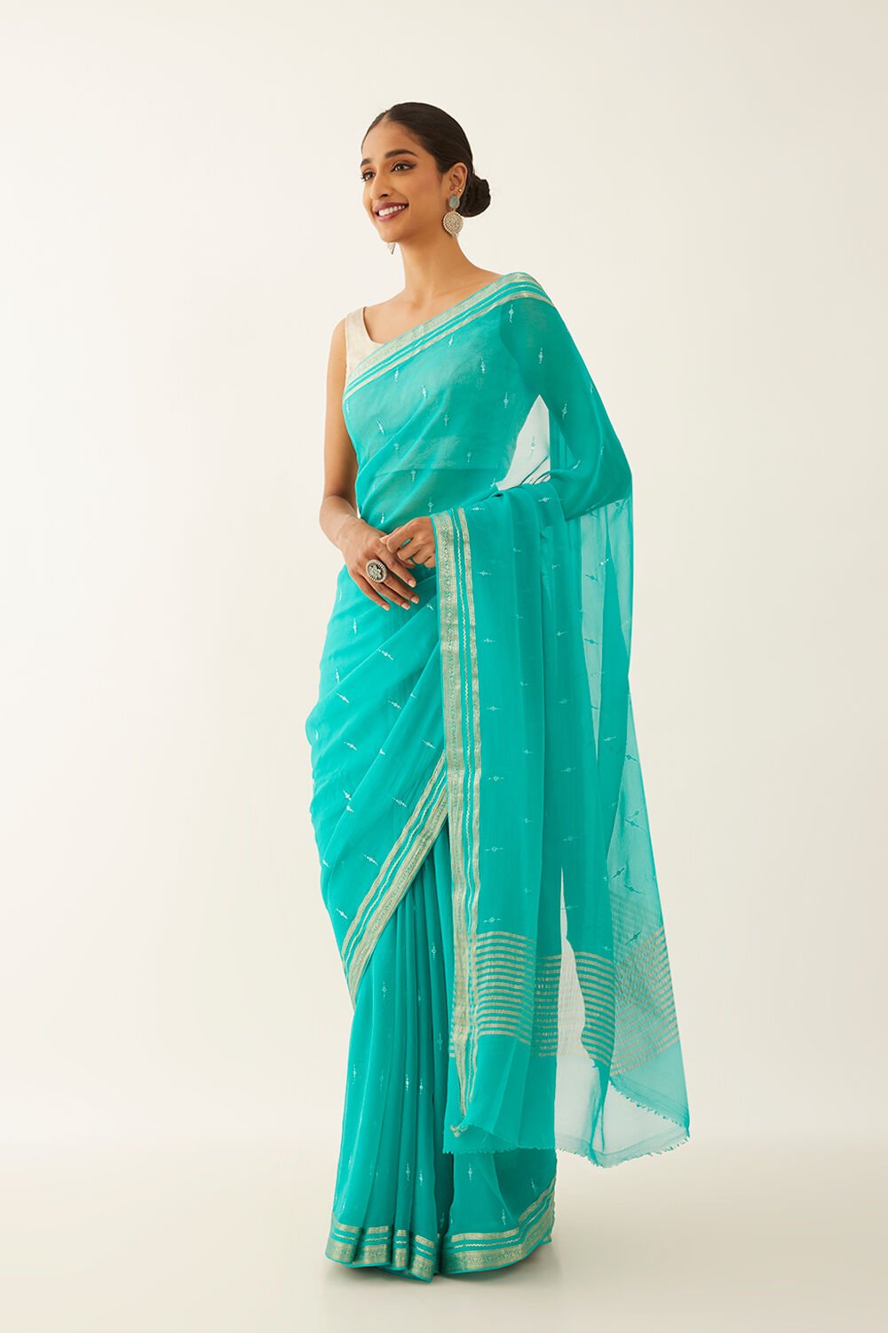 Blue Pure Chiffon Embroidered Saree image number null