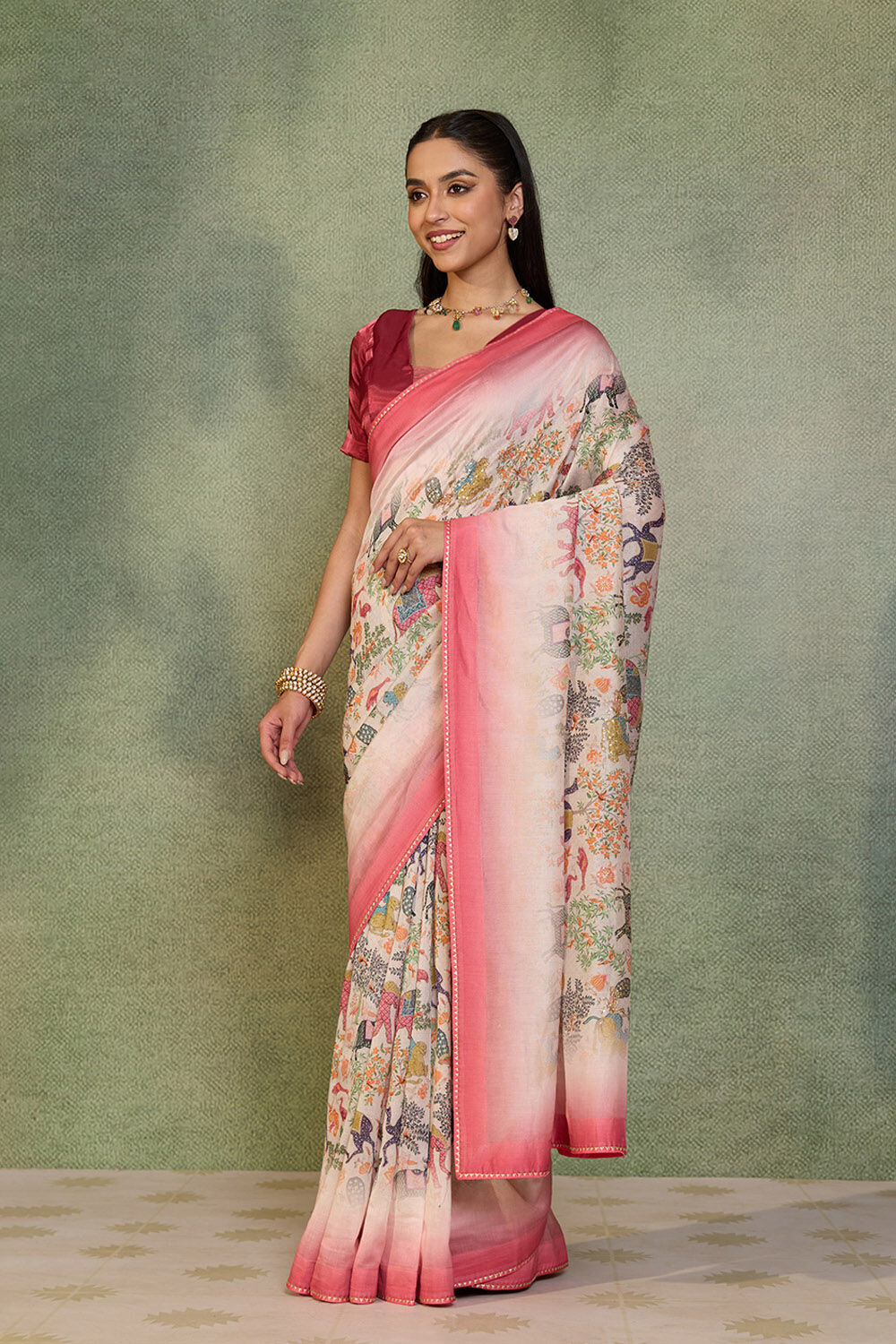 Beige Embroidered Pure Silk Cotton Saree image number null