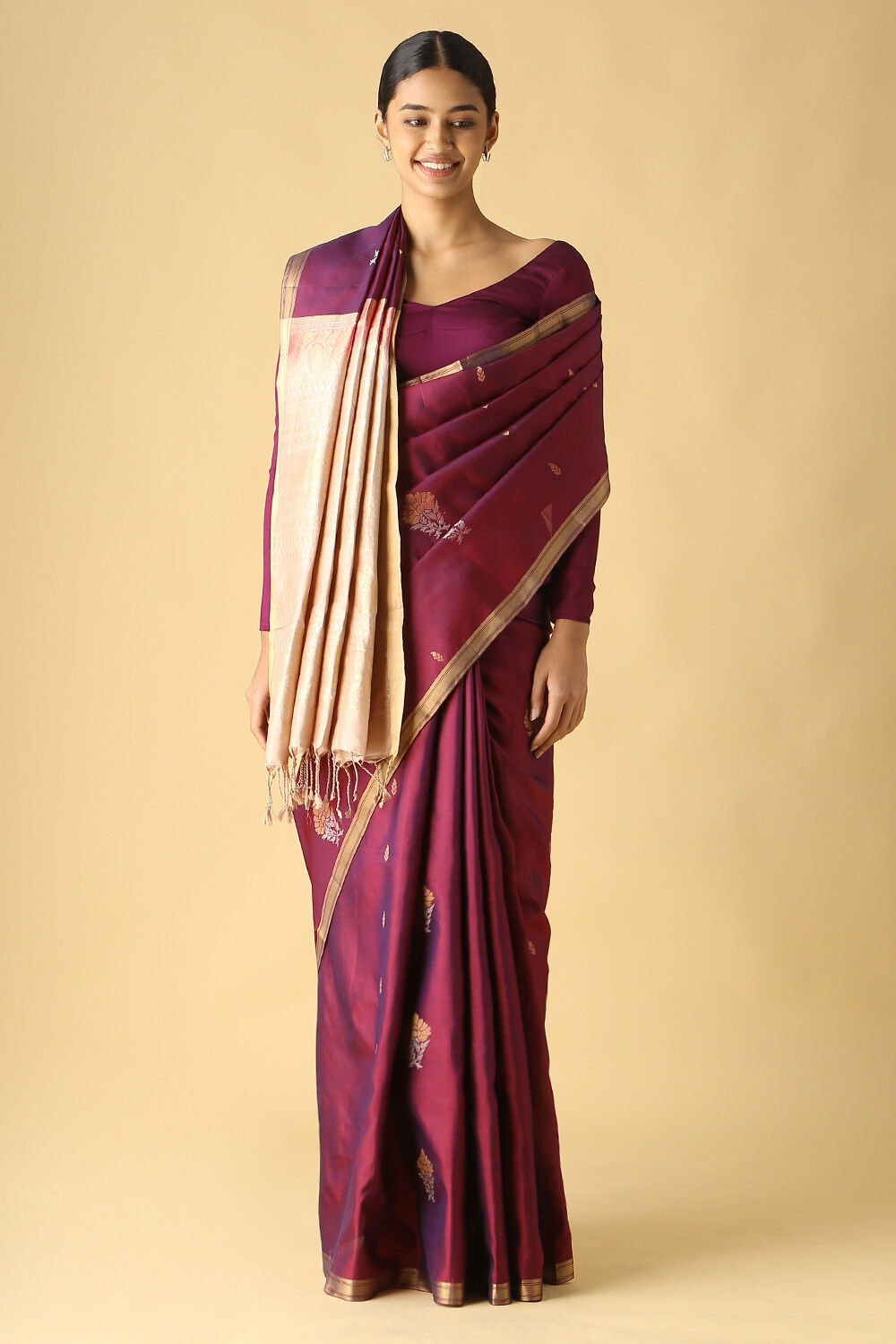 Dark Pink Pure Silk South Saree image number null