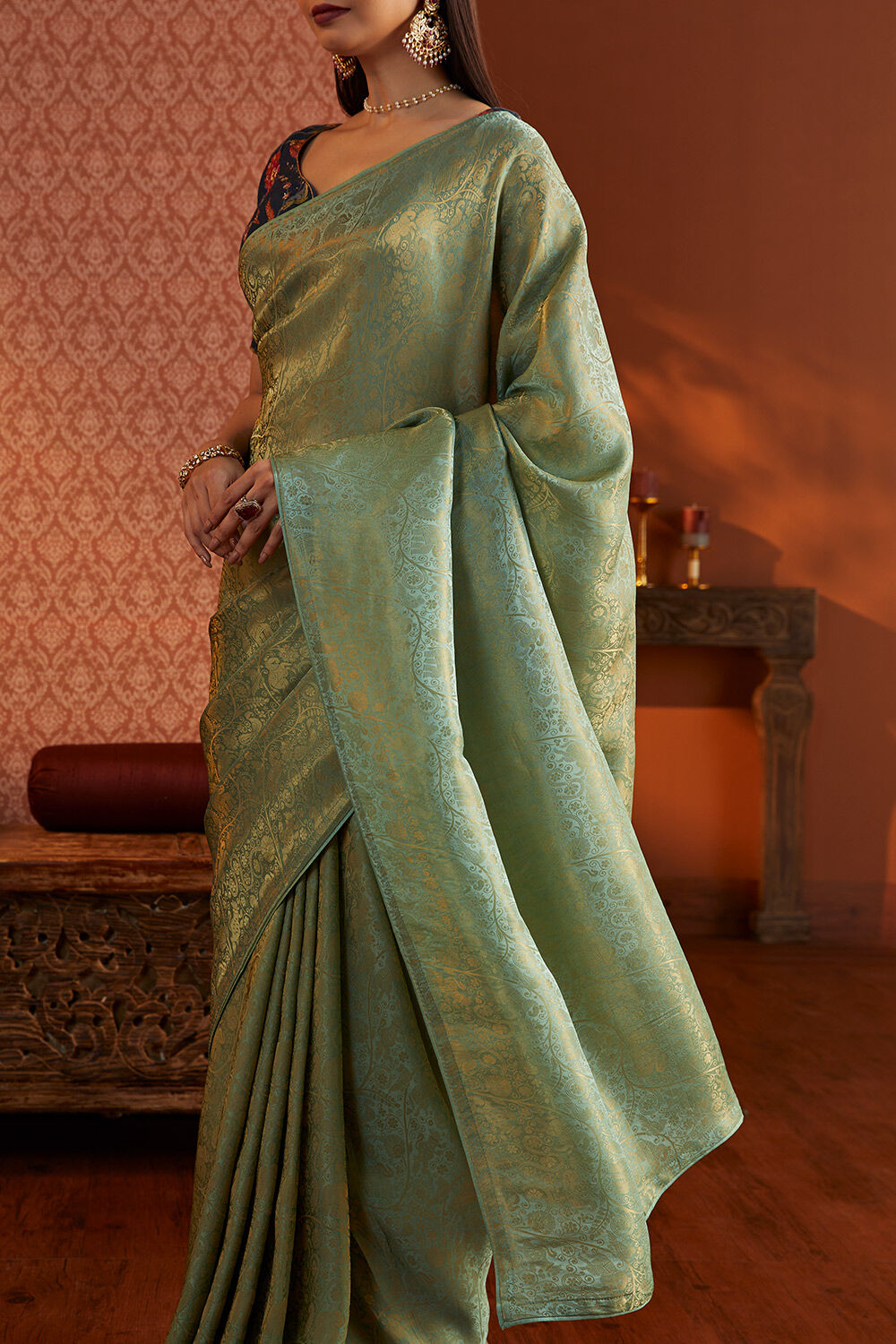 Light Green Woven Viscose Saree image number null