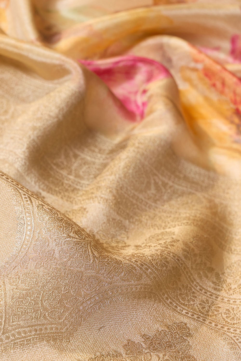 Beige Printed Viscose Tissue Saree image number null