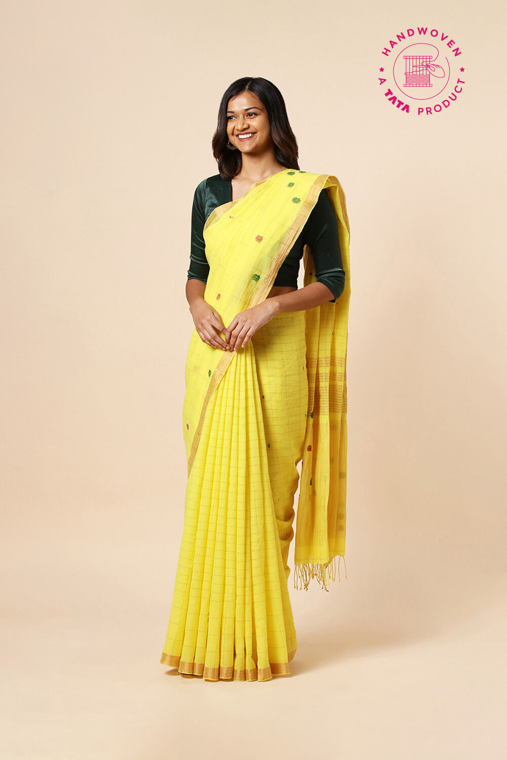 Light Yellow Cotton Pure Khadi Jamdani Saree image number null