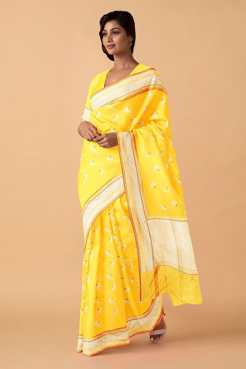 Yellow Pure Silk Banarasi Saree image number null