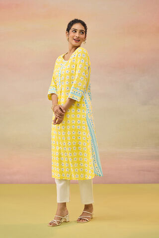 Yellow Screen Printed Pure Cotton Kurta thumbnail image number null