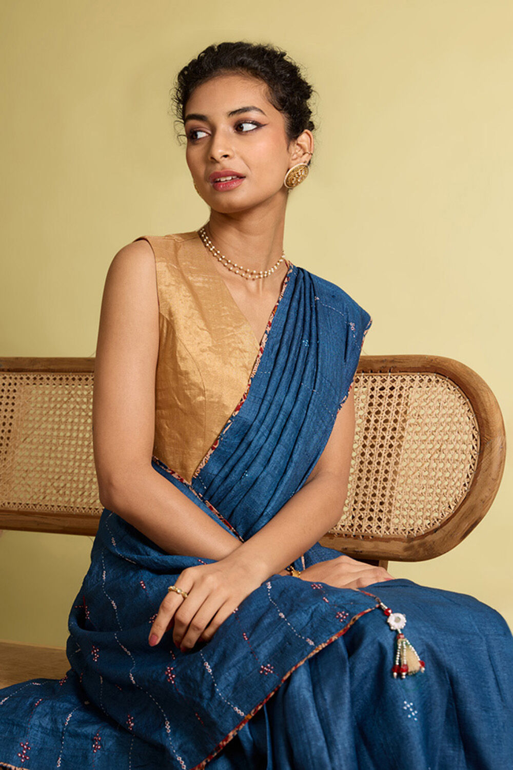 Gold Woven Pure Tissue Cotton Blouse image number null