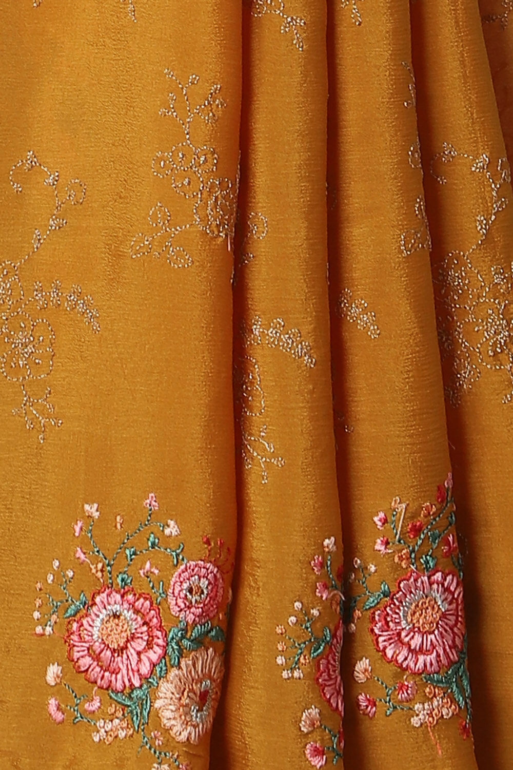 Yellow Chiffon Embroidered Saree image number null